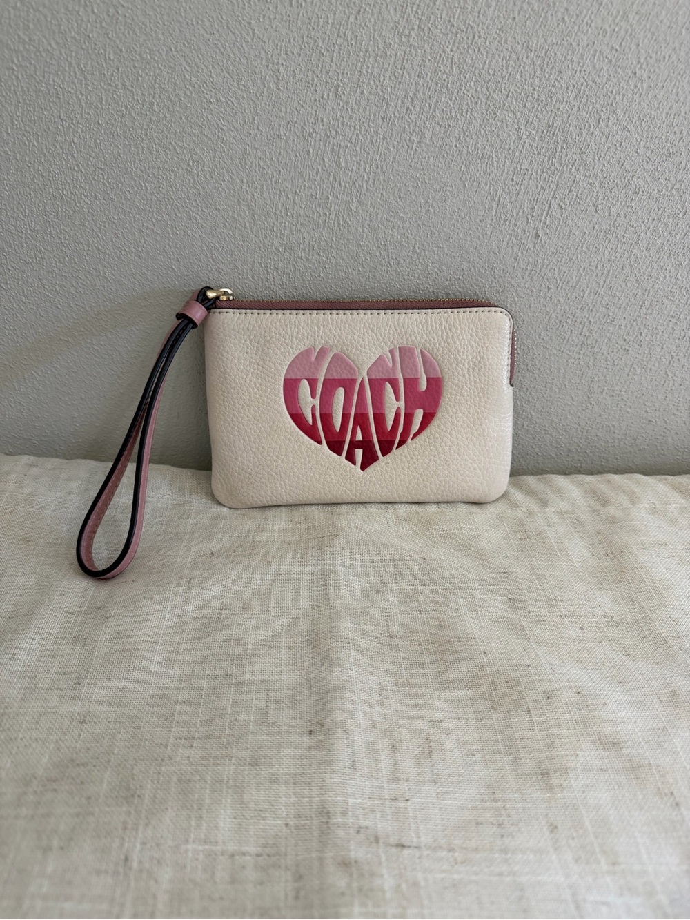 Coach Stripe Heart Motif Corner Wristlet